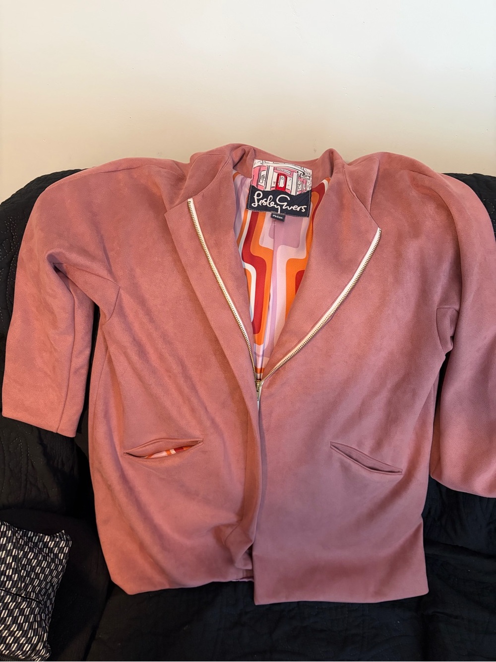 Sofia Giras Dusty Rose Suede Zip-Front Blazer